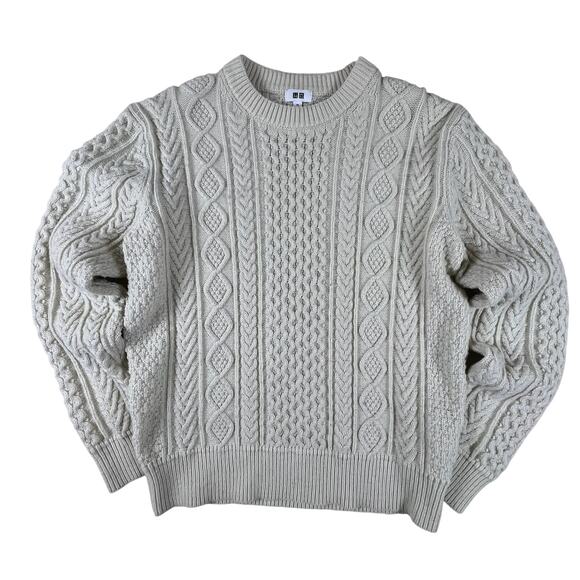 Uniqlo Cream Cable Knit Sweater M | Rory Gilmore Chunky Irish Fisherman Pullover - Picture 3 of 10